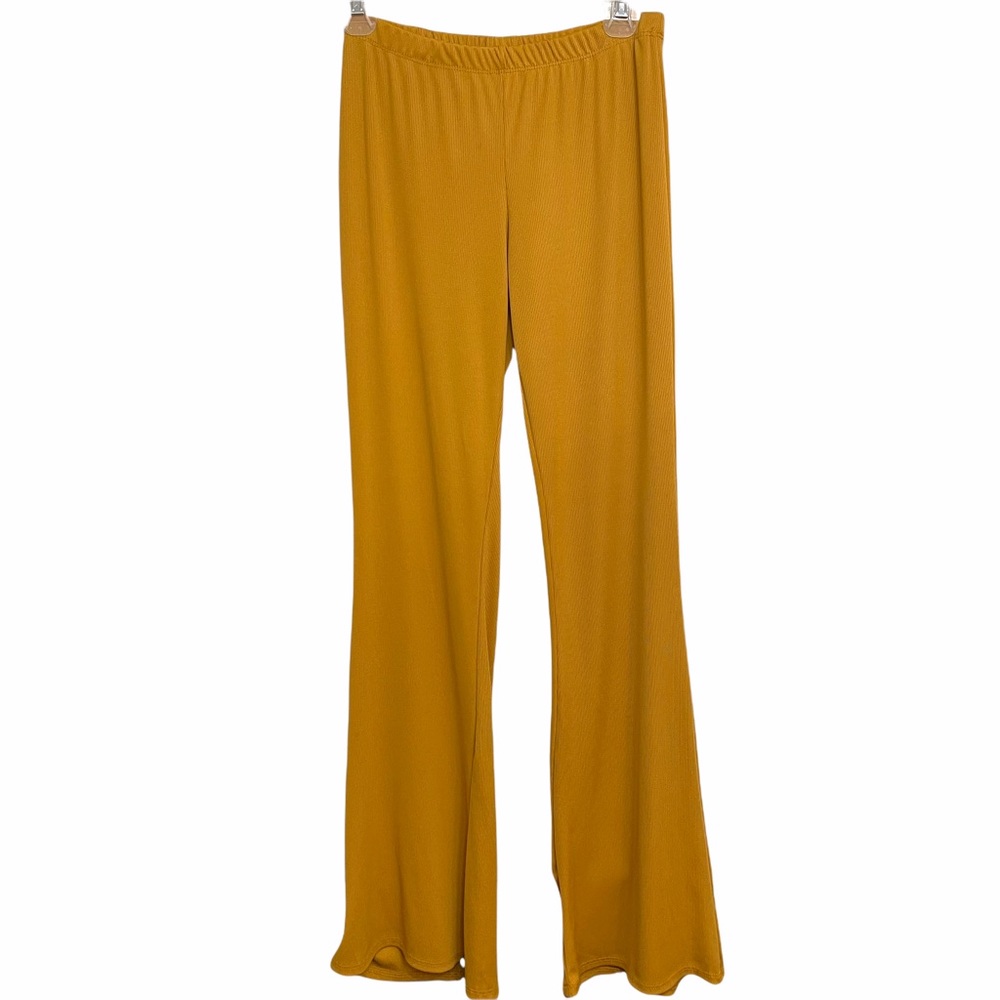 Women's Yellow Wide Leg High Waist Ribbed Knit Pants L